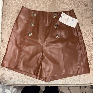 Zara High Waist Brown Leather Shorts